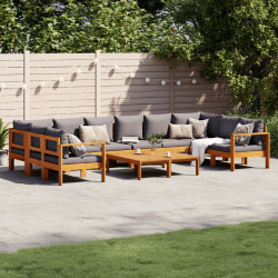 8 Pcs conjunto de sofás de jardim com almofadões acácia maciça