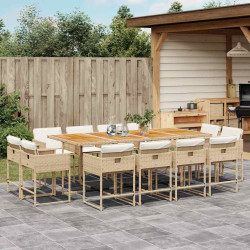 13 Pcs conjunto de jantar p/ jardim com almofadões vime PE bege