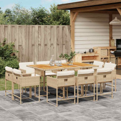 11 Pcs conjunto de jantar p/ jardim com almofadões vime PE bege