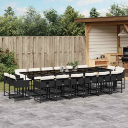 17 Pcs conjunto de jantar p/ jardim c/ almofadões vime PE preto