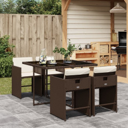 5 Pcs conjunto jantar p/ jardim c/ almofadões vime PE castanho