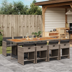 9 Pcs conjunto de jantar p/ jardim c/ almofadões vime PE cinza