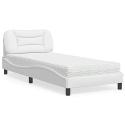 Cama com colchão hvar 90x190 cm couro artificial branco