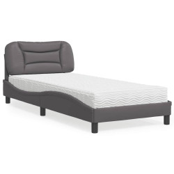 Cama com colchão hvar 90x200 cm couro artificial cinzento