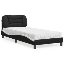 Cama com colchão hvar 90x200 cm couro artificial preto e branco