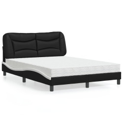 Cama com colchão hvar 120x200 cm couro artificial preto e branco