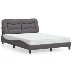 Cama com colchão hvar 140x190 cm couro artificial cinzento