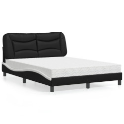 Cama com colchão hvar 140x200 cm couro artificial preto e branco