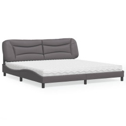 Cama com colchão hvar 200x200 cm couro artificial cinzento