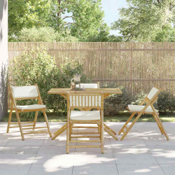 4 Pcs cadeiras bistrô dobráveis c/ almofadões branco nata bambu