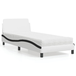 Cama com colchão dover 80x200 cm couro artificial branco e preto
