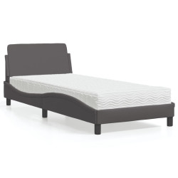 Cama com colchão dover 90x190 cm couro artificial cinzento