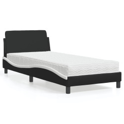 Cama com colchão dover 90x190 cm couro artificial preto e branco