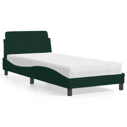 Cama com colchão dover 90x200 cm veludo verde-escuro