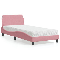 Cama com colchão dover 90x200 cm veludo rosa