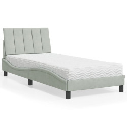 Cama com colchão hanko 90x190 cm veludo cinzento-claro