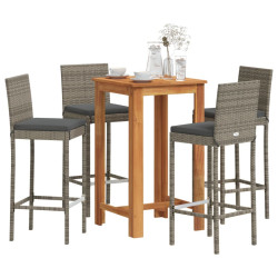 5 Pcs conjunto de bar p/ jardim acácia maciça/vime PE cinzento