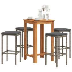 5 Pcs conjunto de bar p/ jardim acácia maciça/vime PE cinzento