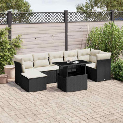 8 Pcs conjunto sofás de jardim com almofadões vime PE preto