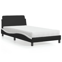 Cama com colchão dover 100x200 cm couro artificial preto e branco