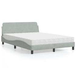Cama com colchão dover 140x200 cm veludo cinzento-claro