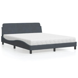 Cama com colchão dover 160x200 cm veludo cinzento-escuro