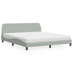 Cama com colchão dover 180x200 cm veludo cinzento-claro