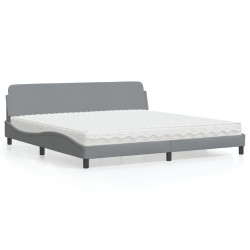 Cama com colchão dover 200x200 cm tecido cinzento-claro