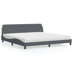 Cama com colchão dover 200x200 cm veludo cinzento-escuro