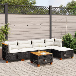 6 Pcs conjunto sofás de jardim c/ almofadões vime PE preto