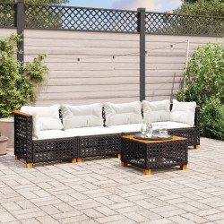 5 Pcs conjunto sofás de jardim com almofadões vime PE preto