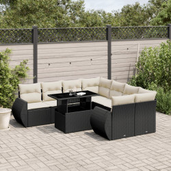 9 Pcs conjunto de sofás p/ jardim c/ almofadões vime PE preto