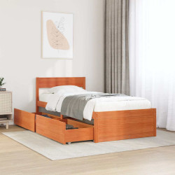 Cama sem colchão 75x190 cm madeira de pinho maciça castanho-mel
