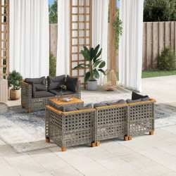 6 Pcs conjunto sofás de jardim com almofadões vime cinzento