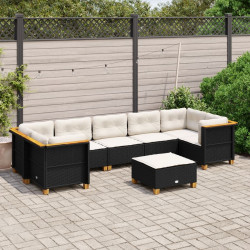 8 Pcs conjunto sofás de jardim com almofadões vime PE preto