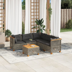 6 Pcs conjunto sofás de jardim com almofadões vime cinzento
