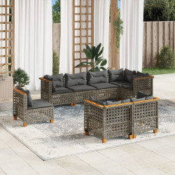 8 Pcs conjunto sofás de jardim c/ almofadões vime PE cinzento