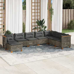 8 Pcs conjunto sofás de jardim c/ almofadões vime PE cinzento