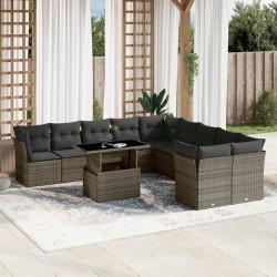 11 Pcs conjunto sofás de jardim c/ almofadões vime PE cinzento