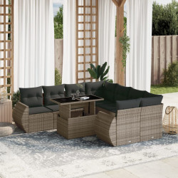 9 Pcs conjunto sofás p/ jardim com almofadões vime PE cinzento