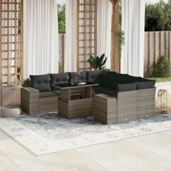 9 Pcs conjunto sofás p/ jardim com almofadões vime PE cinzento