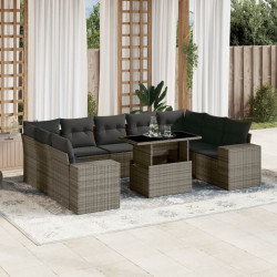 10 Pcs conjunto sofás de jardim c/ almofadões vime PE cinzento