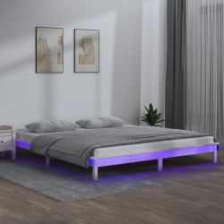 Estrutura de cama c/ leds 160x200 cm madeira maciça branco
