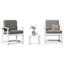 3 Pcs conjunto lounge de jardim madeira de pinho maciça branco