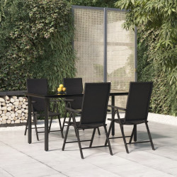5 Pcs conjunto de jantar p/ jardim vime PE preto