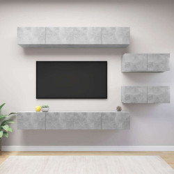 6 Pcs conjunto de móveis de TV derivados madeira cinza cimento
