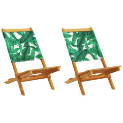 Cadeiras de jardim 2 pcs acácia maciça/tecido padrão de folhas