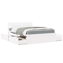 Cama com gavetas e colchão 140x190 cm pinho maciço branco