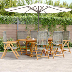 7 Pcs conj. de jantar p/ jardim vime PE/madeira maciça cinza