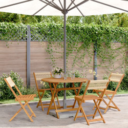5 Pcs conj. jantar p/ jardim polipropileno/madeira maciça bege